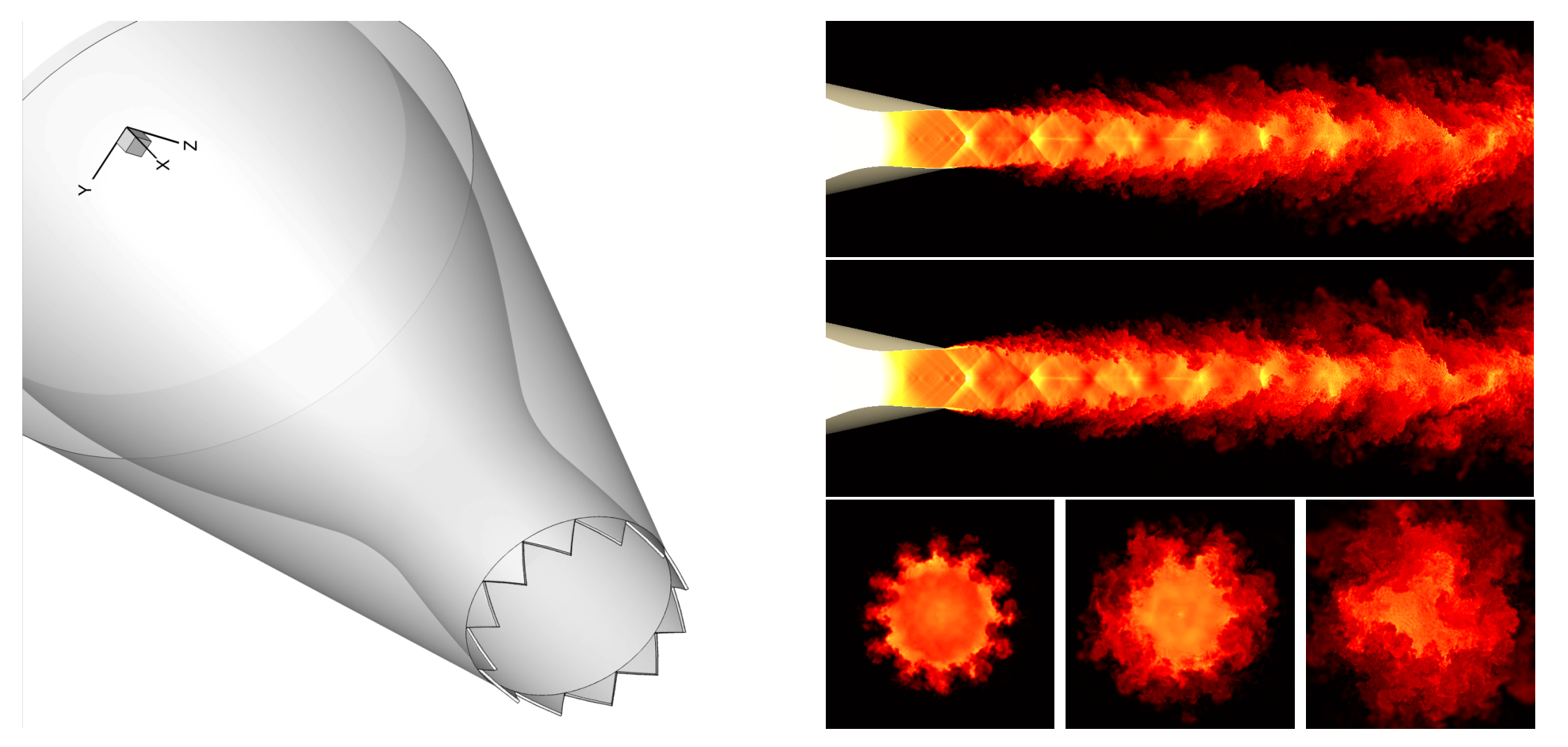 Streaks and coherent structures in jets from round and serrated nozzles